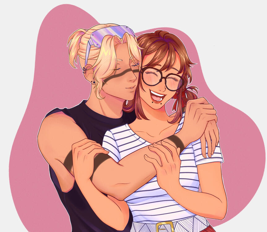 Rees White holding Rodite White. art by lazy_lumii.