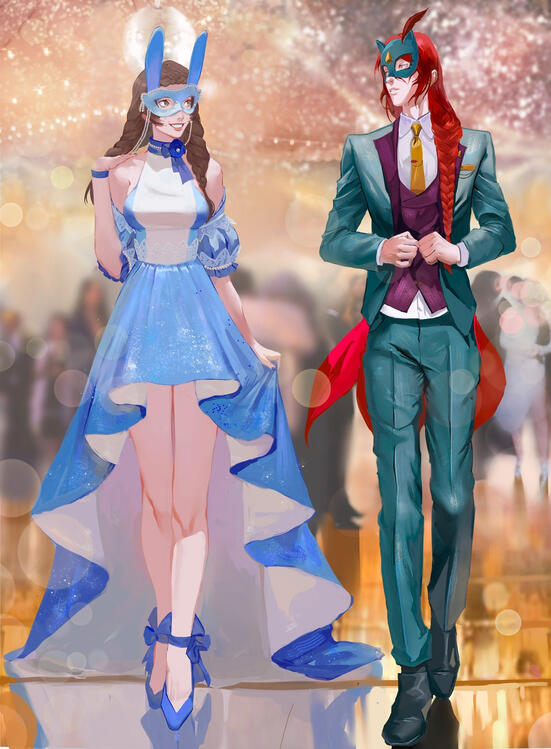 Lyra Kotone and Silver Sakaki at a Helping Hands gala. art by bearissi.