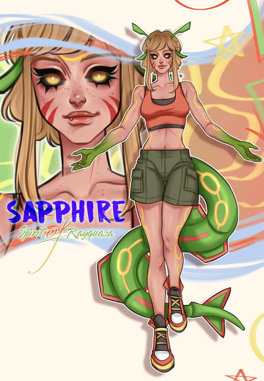 Haruka Maple after fusing with Rayquaza, art by Arsch.