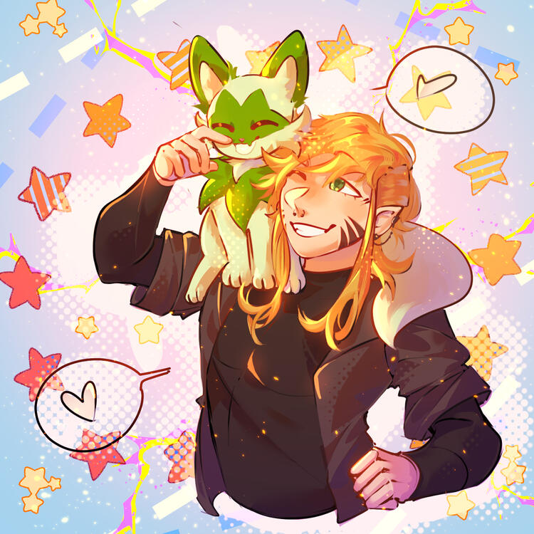 Sam Memphis Day and his Sprigatito, art by mashapandabear.